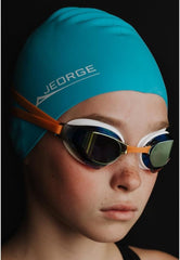 Jeorge Swimming goggles, competition wide vision mirror coating lens anti-fog UV protect goggles (Orange)