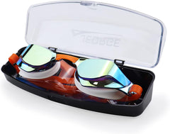 Jeorge Swimming goggles, competition wide vision mirror coating lens anti-fog UV protect goggles (Orange)