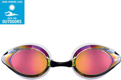 ARENA Tracks Mirror Goggles, FINA Approved Unisex Racing Goggles for Outdoor Swimming with Anti-Fog, UV Protection & Adjustable Fit