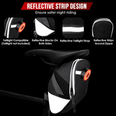 WOTOW Bike Saddle Bag - Waterproof Strap-on Bike Seat Bag - Reflective Bicycle Under Seat Storage Pouch for Road Mountain Bike Cycling Travel