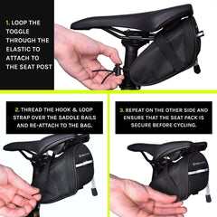 VeloChampion Under Saddle Bag Bicycle Seatpack 1Litre Capacity Quick Release Strap with Reflective Trip and Zip Opening