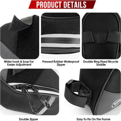 WOTOW Bike Saddle Bag - Waterproof Strap-on Bike Seat Bag - Reflective Bicycle Under Seat Storage Pouch for Road Mountain Bike Cycling Travel