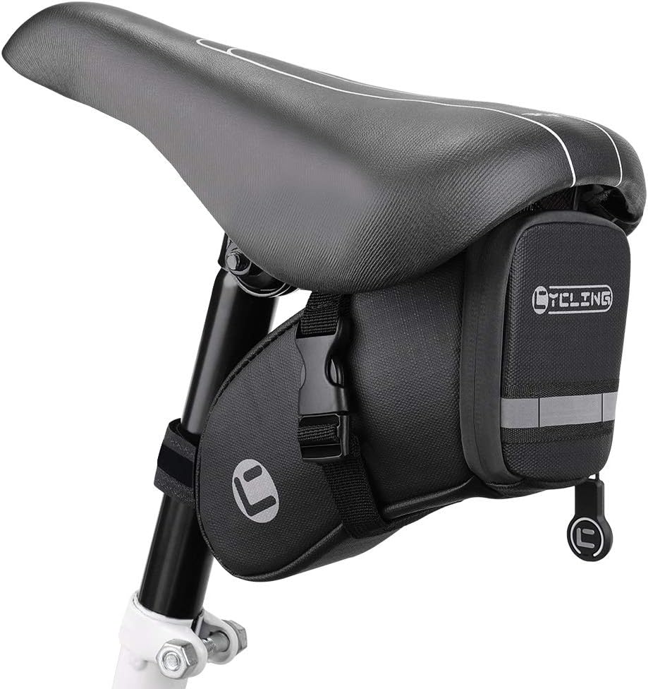 WOTOW Bike Saddle Bag, Bicycle Seat Bag Waterproof Cycling Accessories Wedge Pack with Reflective Strip, Bike Seat Tail Bag with Inner Pocket Taillight Hook Loop for Mountain Road Bike Night Riding