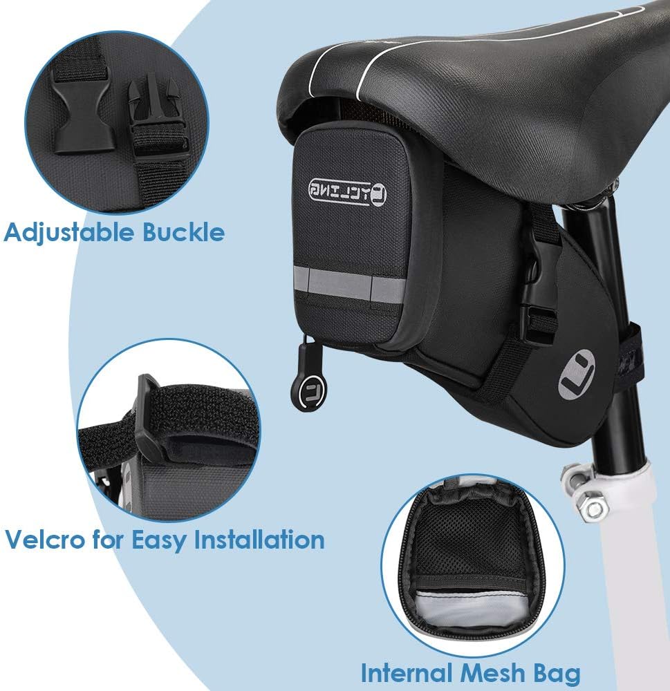 WOTOW Bike Saddle Bag, Bicycle Seat Bag Waterproof Cycling Accessories Wedge Pack with Reflective Strip, Bike Seat Tail Bag with Inner Pocket Taillight Hook Loop for Mountain Road Bike Night Riding