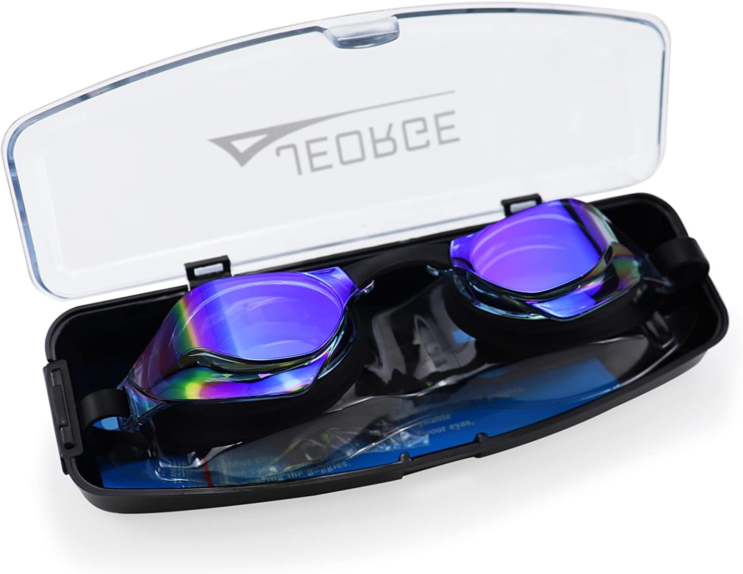 JEORGE Swimming goggles, competition wide vision mirror coating lens anti-fog UV protect goggles (Black)