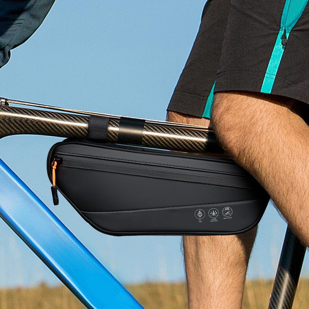 WOTOW Bike Frame Bag - Waterproof Bike Triangle Bag with Side Pocket - Reflective Bicycle Under Tube Storage Pouch for Road Mountain Bike Cycling Travel