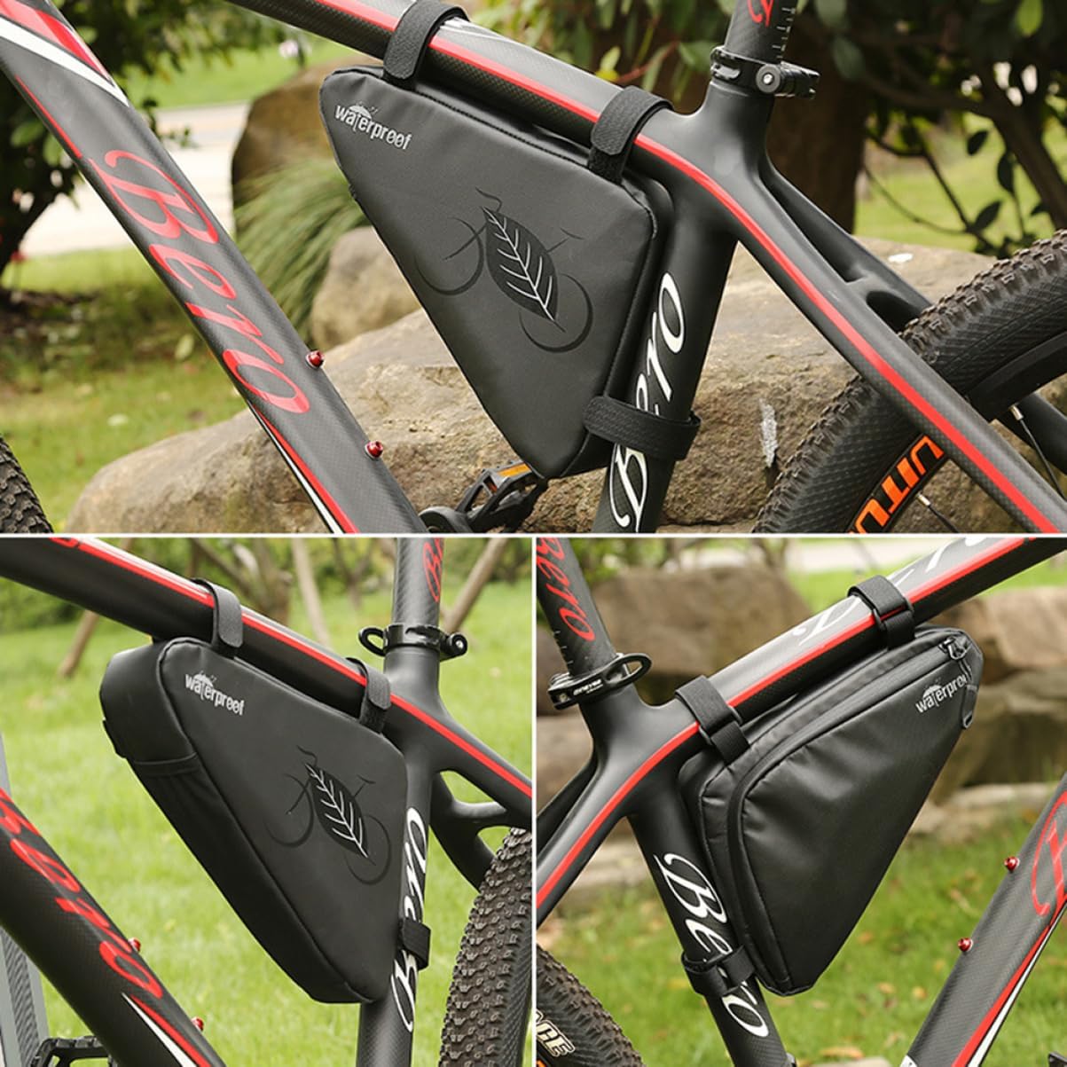 Abaodam Bicycle Triangle Pouch Bag Durable Cycling Frame Holder for Mountain Road Bikes Practical Saddle Bag for Tools Essentials Black