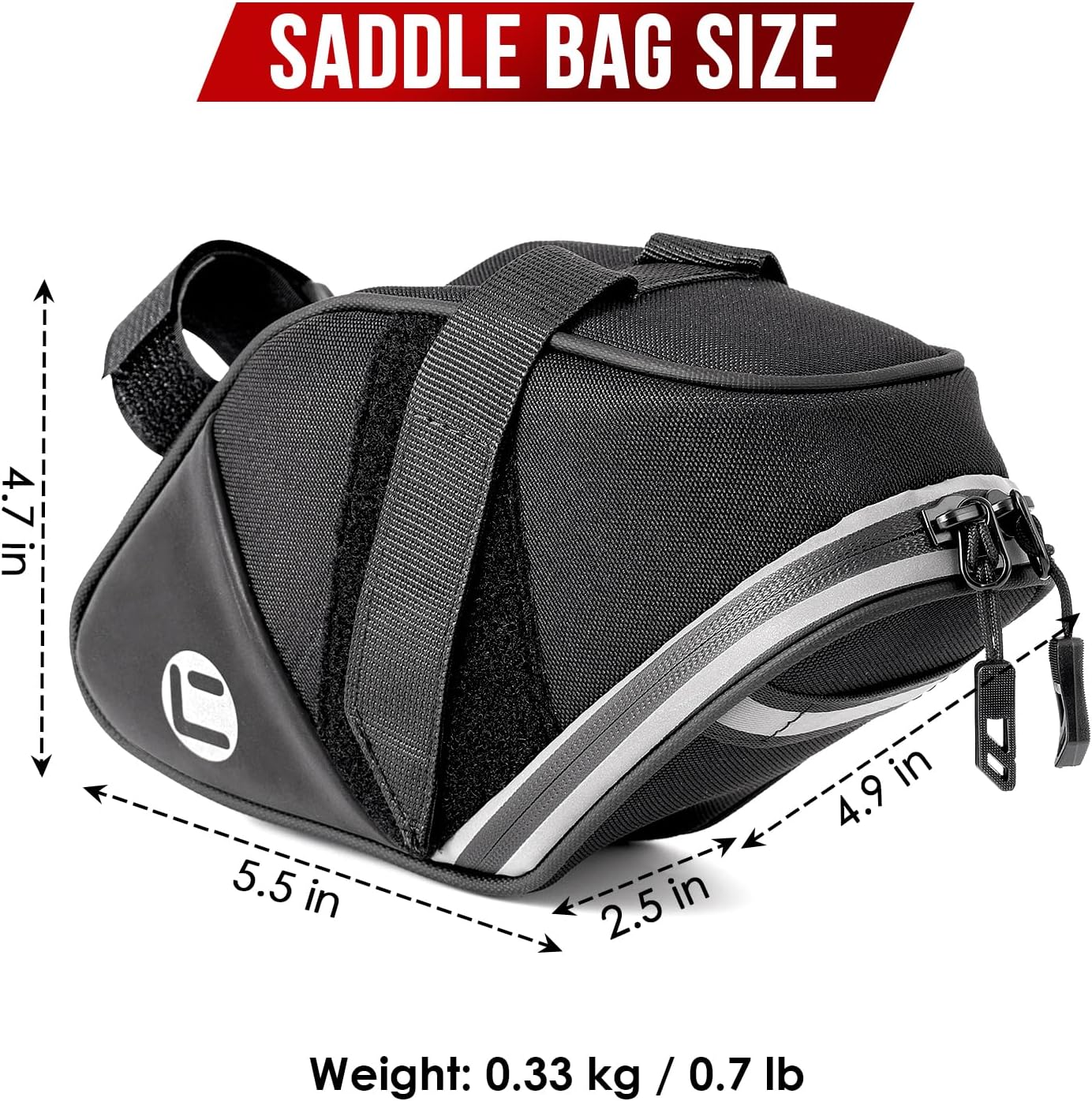 WOTOW Bike Saddle Bag - Waterproof Strap-on Bike Seat Bag - Reflective Bicycle Under Seat Storage Pouch for Road Mountain Bike Cycling Travel